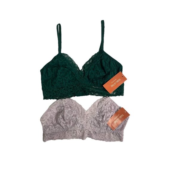 State of Day Lace Bralette Bundle XS Green & Light Lavender Wireless Stretch - Picture 2 of 5